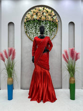Load image into Gallery viewer, Red Colour Satin Silk Western Wear Saree Lehenga
