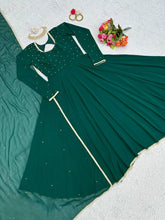 Load image into Gallery viewer, Amezing Green Colour Full Stiched Moti Worked Gown With Beautiful Lace
