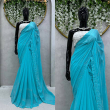 Load image into Gallery viewer, Looking Beautiful Designer Saree On Faux Georgette Febric With Hot Fix Work And Blouse Faux Georgette Febric With Thred With Sequence Work
