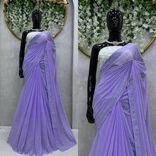 Load image into Gallery viewer, Looking Beautiful Designer Saree On Faux Georgette Febric With Hot Fix Work And Blouse Faux Georgette Febric With Thred With Sequence Work
