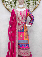 Load image into Gallery viewer, Designer Pink Colour Thread And Sequence Worked Full Stiched Sharara Suit With Georgette Duppata
