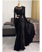 Load image into Gallery viewer, Amazing Black Color Satin Silk Sequence Work Saree Blouse
