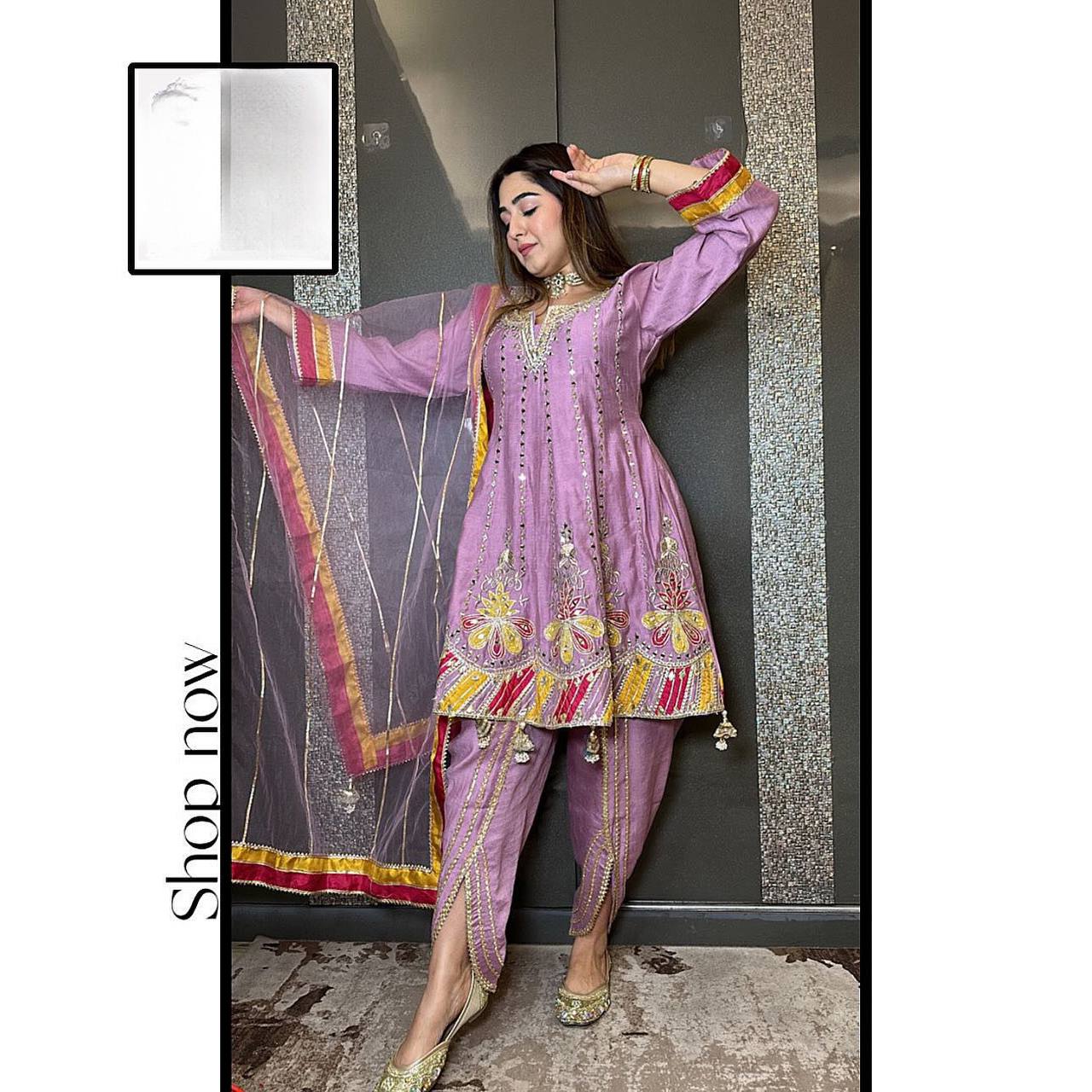 Beautiful Designer Outfit On Chinon Silk Febric With 9MM Sequnce And Thred Work Dhoti Suit