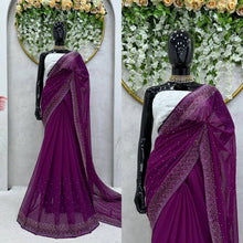 Load image into Gallery viewer, New Hot Fix Daimond Worked Georgette Wedding Wear Saree With Amezing Designer Blouse
