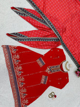 Load image into Gallery viewer, Red Colour Pinted And Embroidary Sequence Worked Stiched Dhoti Suit With Printed Duppta
