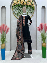 Load image into Gallery viewer, Maslin Fabric Thread And Sequence Worked With GPO Lace Border Stiched Salwar Suit
