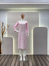 Load image into Gallery viewer, Baby Pink Rayon Cotton Embroidered Kurta Pant Set
