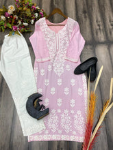 Load image into Gallery viewer, Baby Pink Rayon Cotton Embroidered Kurta Pant Set
