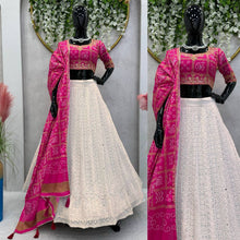 Load image into Gallery viewer, Designer White &amp; Pink Georgette Sequence Work Lehenga Choli
