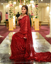 Load image into Gallery viewer, Incredible Red Colour Georgette Fabric Embroidery Work Saree
