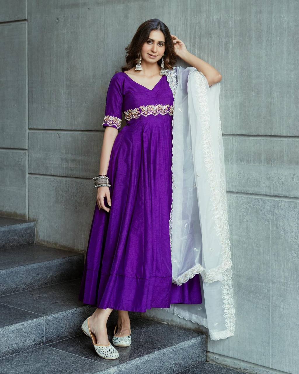 Attracrive Tranding Purple Colour Long Flair Gown