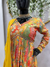 Load image into Gallery viewer, Beautiful Designer Yellow &amp; Green Suit On Muslin febric With Digital Print
