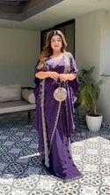 Load image into Gallery viewer, Designer Ready to Wear Purple Colour Saree With Thread And Sequence Work
