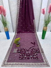 Load image into Gallery viewer, Amazing Saree on Heavy Tibby Silk Fabric With Thread And Sequences Work&nbsp;
