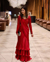 Load image into Gallery viewer, Designer Ready To Wear Red Lehenga Saree With Chinon Silk Fabric
