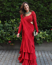 Load image into Gallery viewer, Designer Ready To Wear Red Lehenga Saree With Chinon Silk Fabric
