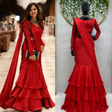 Load image into Gallery viewer, Designer Ready To Wear Red Lehenga Saree With Chinon Silk Fabric
