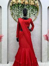 Load image into Gallery viewer, Designer Ready To Wear Red Lehenga Saree With Chinon Silk Fabric
