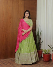 Load image into Gallery viewer, Beautiful Georgette Fabric With Long Fliar And Thread &amp; Sequences Work On Green Lehenga Choli
