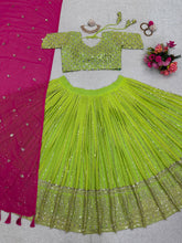 Load image into Gallery viewer, Beautiful Georgette Fabric With Long Fliar And Thread &amp; Sequences Work On Green Lehenga Choli
