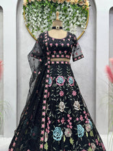 Load image into Gallery viewer, Amazing Black Colour Georgette Fabric With Long Flair And Thread &amp; Sequences Work Lehenga Choli
