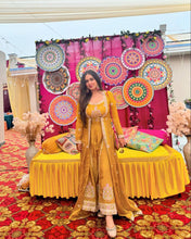 Load image into Gallery viewer, Haldi Wear Yellow Maslin Fabric With Long Flair Thread &amp; Sequences Work Lehenga Choli
