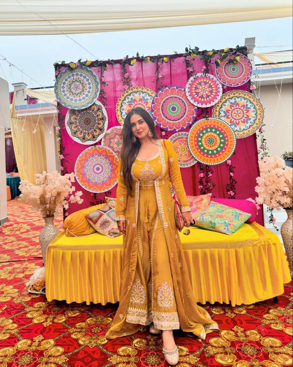 Haldi Wear Yellow Maslin Fabric With Long Flair Thread & Sequences Work Lehenga Choli