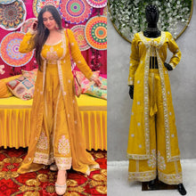 Load image into Gallery viewer, Haldi Wear Yellow Maslin Fabric With Long Flair Thread &amp; Sequences Work Lehenga Choli
