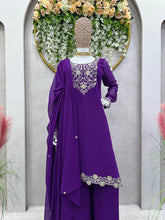 Load image into Gallery viewer, Attractive Purple Colour Georgette Fabric With Thread Work Top , Plazo With Dupatta
