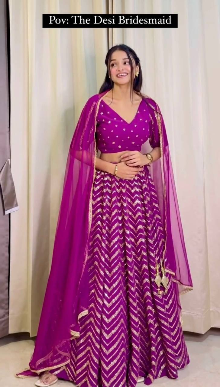 Purple Color Georgette Sequence Work Lehenga Choli