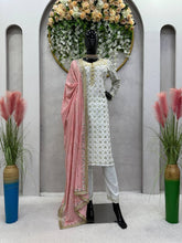 Load image into Gallery viewer, Fancy White Colour Georgette Fabric And Thread With Real Mirror Work Suit With Dupatta
