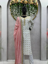 Load image into Gallery viewer, Fancy White Colour Georgette Fabric And Thread With Real Mirror Work Suit With Dupatta
