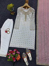 Load image into Gallery viewer, Fancy White Colour Georgette Fabric And Thread With Real Mirror Work Suit With Dupatta
