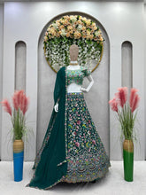 Load image into Gallery viewer, Designer Green Color Georgette Thread With Sequence Work Lehanga Cholii
