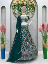 Load image into Gallery viewer, Designer Green Color Georgette Thread With Sequence Work Lehanga Cholii
