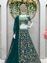 Load image into Gallery viewer, Designer Green Color Georgette Thread With Sequence Work Lehanga Cholii
