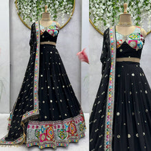 Load image into Gallery viewer, Attractive Black Color Georgette Fabric And Thread With Sequence Work Long Flair Lehenga Choli
