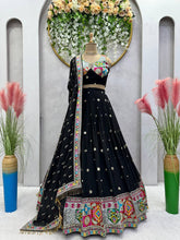 Load image into Gallery viewer, Attractive Black Color Georgette Fabric And Thread With Sequence Work Long Flair Lehenga Choli
