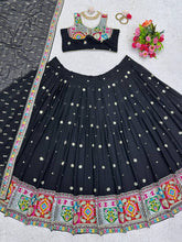 Load image into Gallery viewer, Attractive Black Color Georgette Fabric And Thread With Sequence Work Long Flair Lehenga Choli
