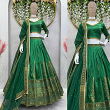 Load image into Gallery viewer, Fabulous Green Colour Malbari Silk And Thread With Sequence Lehenga Choli
