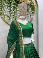 Load image into Gallery viewer, Fabulous Green Colour Malbari Silk And Thread With Sequence Lehenga Choli
