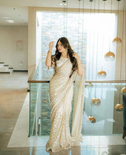 Load image into Gallery viewer, Party Wear White Colour Sequences Embroidery Work Design Saree
