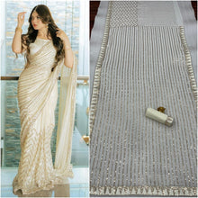 Load image into Gallery viewer, Party Wear White Colour Sequences Embroidery Work Design Saree
