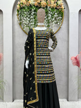 Load image into Gallery viewer, Gorgeous Chinon Silk Designing Black Colour kurti Plazo Set
