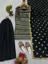 Load image into Gallery viewer, Gorgeous Chinon Silk Designing Black Colour kurti Plazo Set
