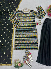 Load image into Gallery viewer, Gorgeous Chinon Silk Designing Black Colour kurti Plazo Set
