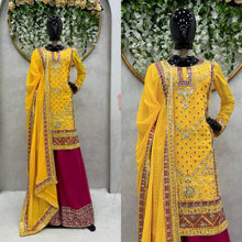 Load image into Gallery viewer, Beautiful Designer Yellow Colour Georgette With Sequence Work Suit Plazo Set
