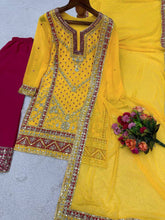 Load image into Gallery viewer, Beautiful Designer Yellow Colour Georgette With Sequence Work Suit Plazo Set
