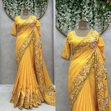 Load image into Gallery viewer, Amazing Designer Heavy Dola Silk Yellow Colour Saree
