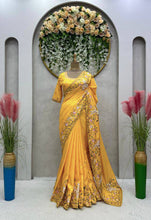 Load image into Gallery viewer, Amazing Designer Heavy Dola Silk Yellow Colour Saree
